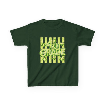 4th Grade Kids T-Shirt – Bright Green Stripes & Stars Back-to-School Tee