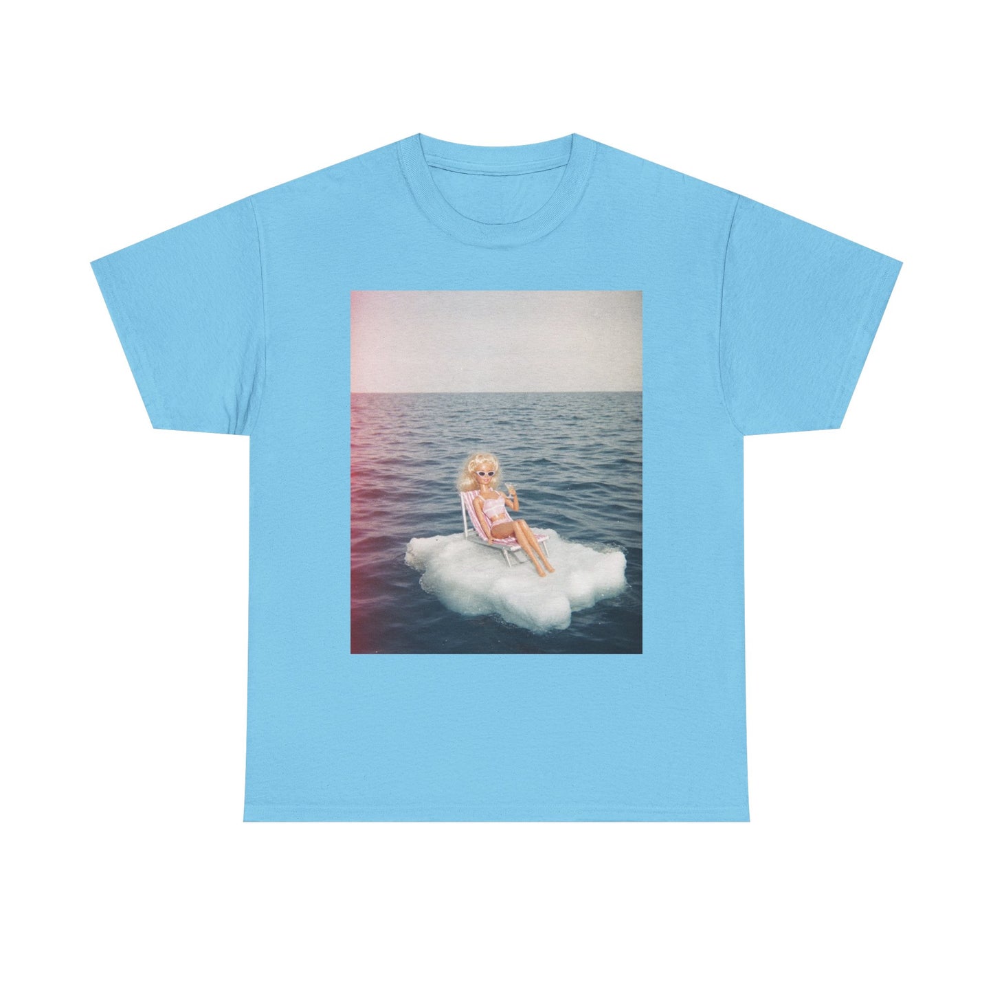 Blonde Doll on Cloud in Ocean T-Shirt | Surreal Vintage Photo Tee