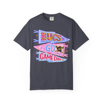 Game Day ‘Bucs Go’ Pennant T-Shirt — Cute Pink & Purple Football Fan Tee