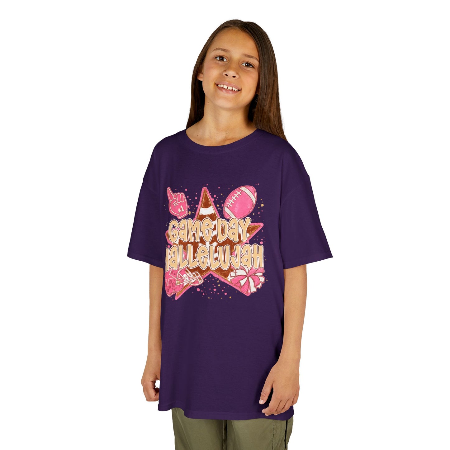 Kids Tee — "Game Day Hallelujah" Pink Football Cheer Shirt