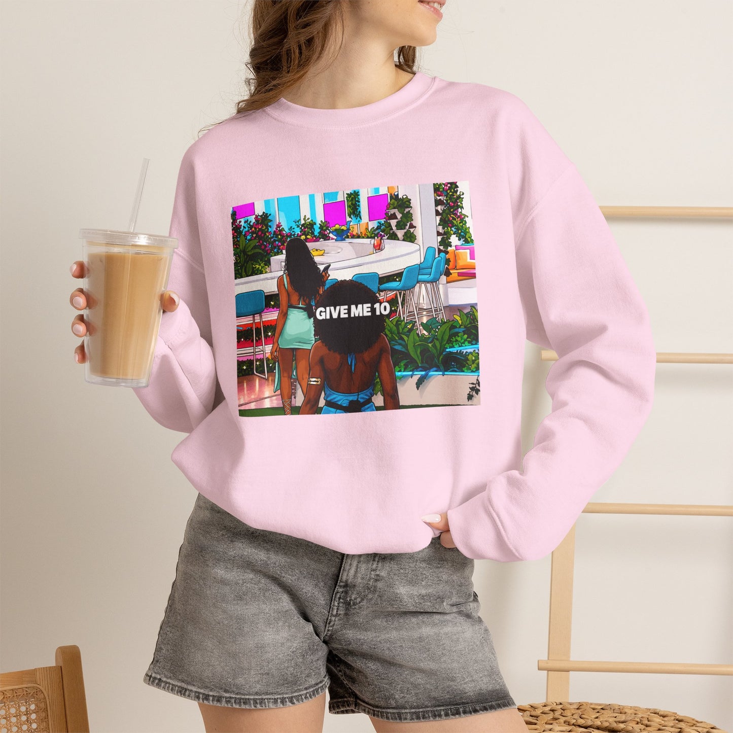 Give Me 10 Crewneck Sweatshirt — Retro Poolside Graphic Pullover