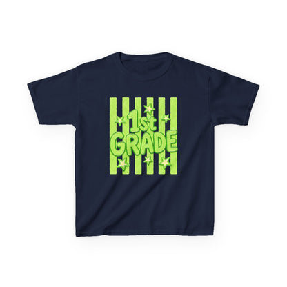 1st Grade Kids Tee - Bright Green Striped Back-to-School Shirt