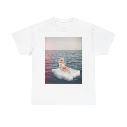 Blonde Doll on Cloud in Ocean T-Shirt | Surreal Vintage Photo Tee
