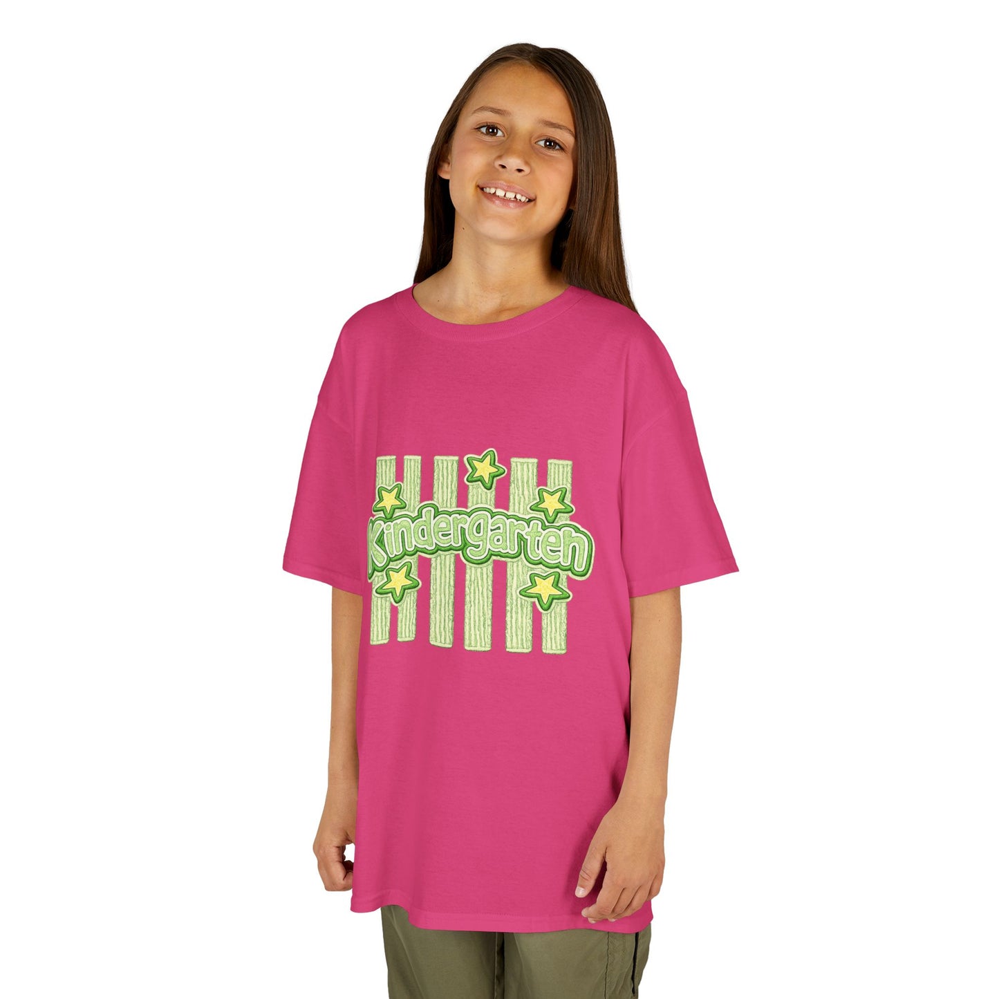 Kindergarten Stars Kids T‑Shirt — Cute Green Striped Back‑to‑School Tee