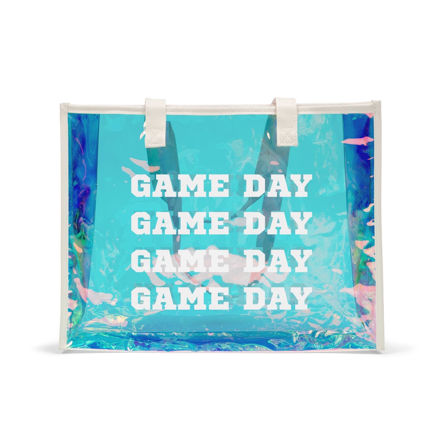 Holographic Game Day Tote Bag — Iridescent Beach & Stadium Carryall