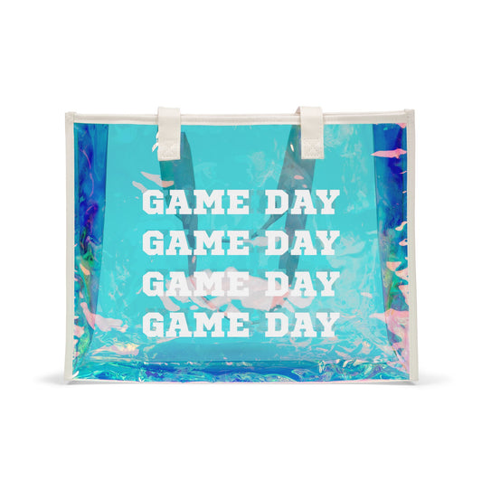 Holographic Game Day Tote Bag — Iridescent Beach & Stadium Carryall