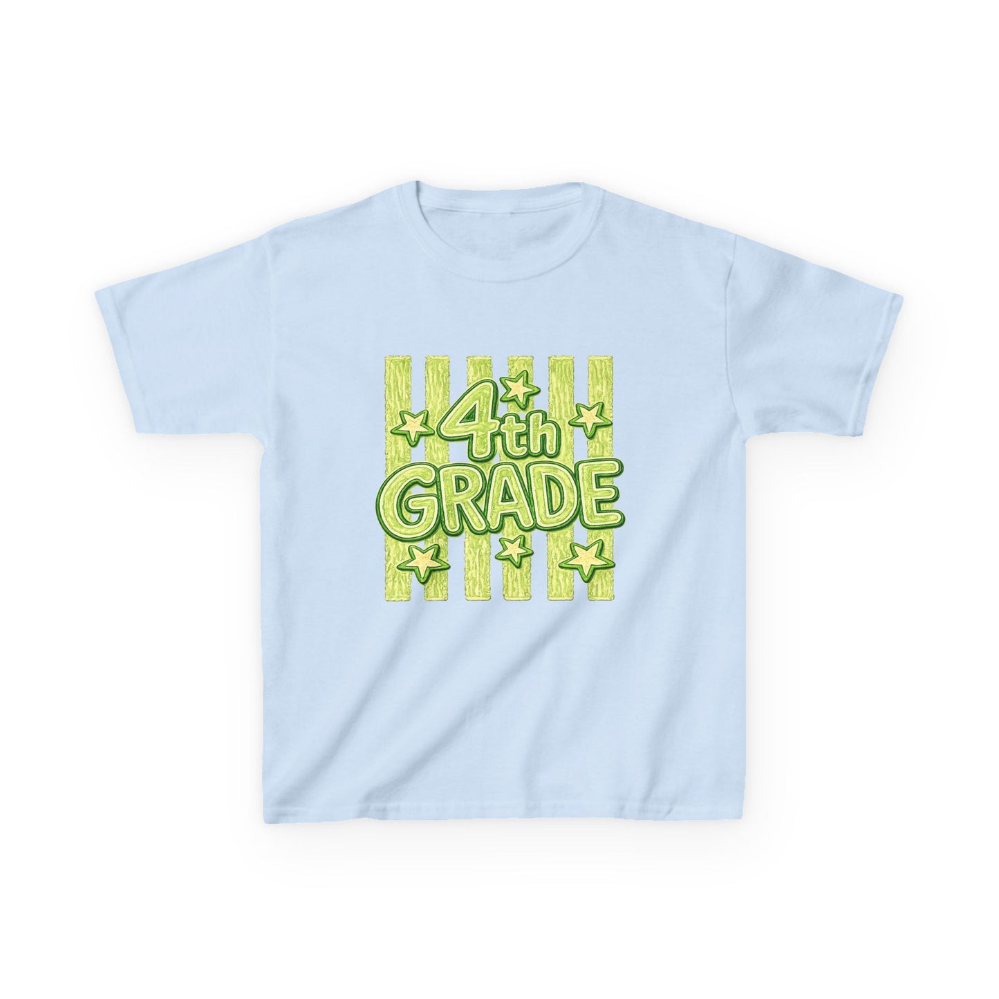 4th Grade Kids T-Shirt – Bright Green Stripes & Stars Back-to-School Tee