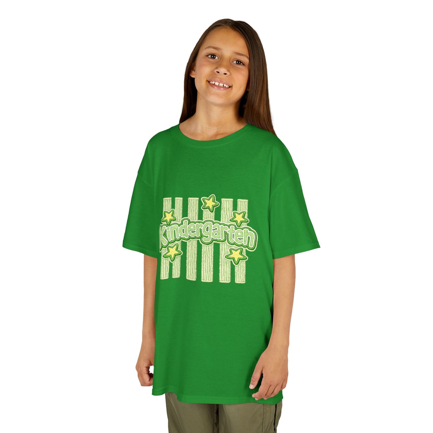 Kindergarten Stars Kids T‑Shirt — Cute Green Striped Back‑to‑School Tee