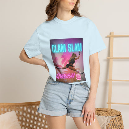 Clam Slam Queen T‑Shirt — Retro Neon Skategirl Graphic Tee