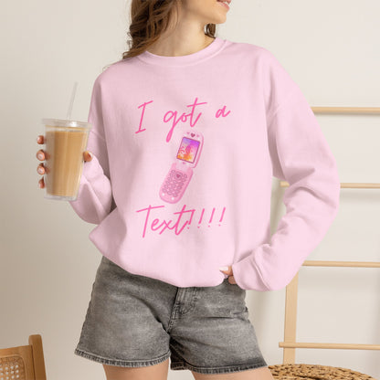 I Got a Text! Crewneck Sweatshirt — Retro Pink Flip Phone Graphic