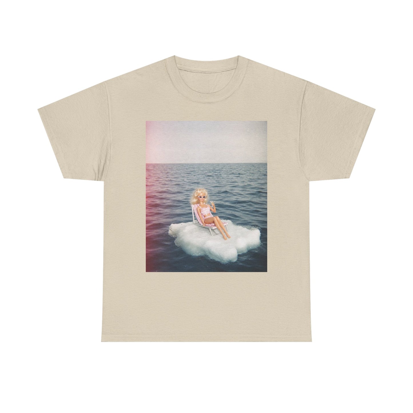 Blonde Doll on Cloud in Ocean T-Shirt | Surreal Vintage Photo Tee