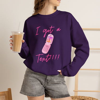 I Got a Text! Crewneck Sweatshirt — Retro Pink Flip Phone Graphic