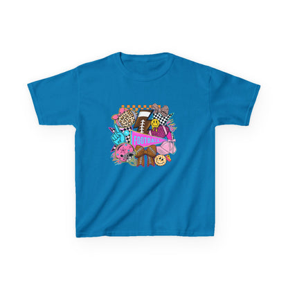 Kids Football Graphic Tee — Colorful Sticker-Style Sports Design