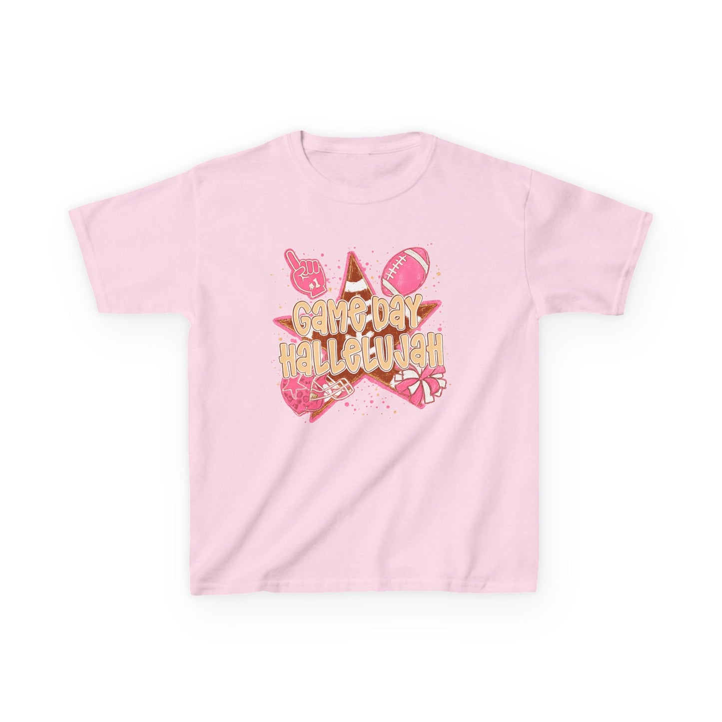 Kids Tee — "Game Day Hallelujah" Pink Football Cheer Shirt