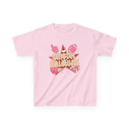 Kids Tee — "Game Day Hallelujah" Pink Football Cheer Shirt