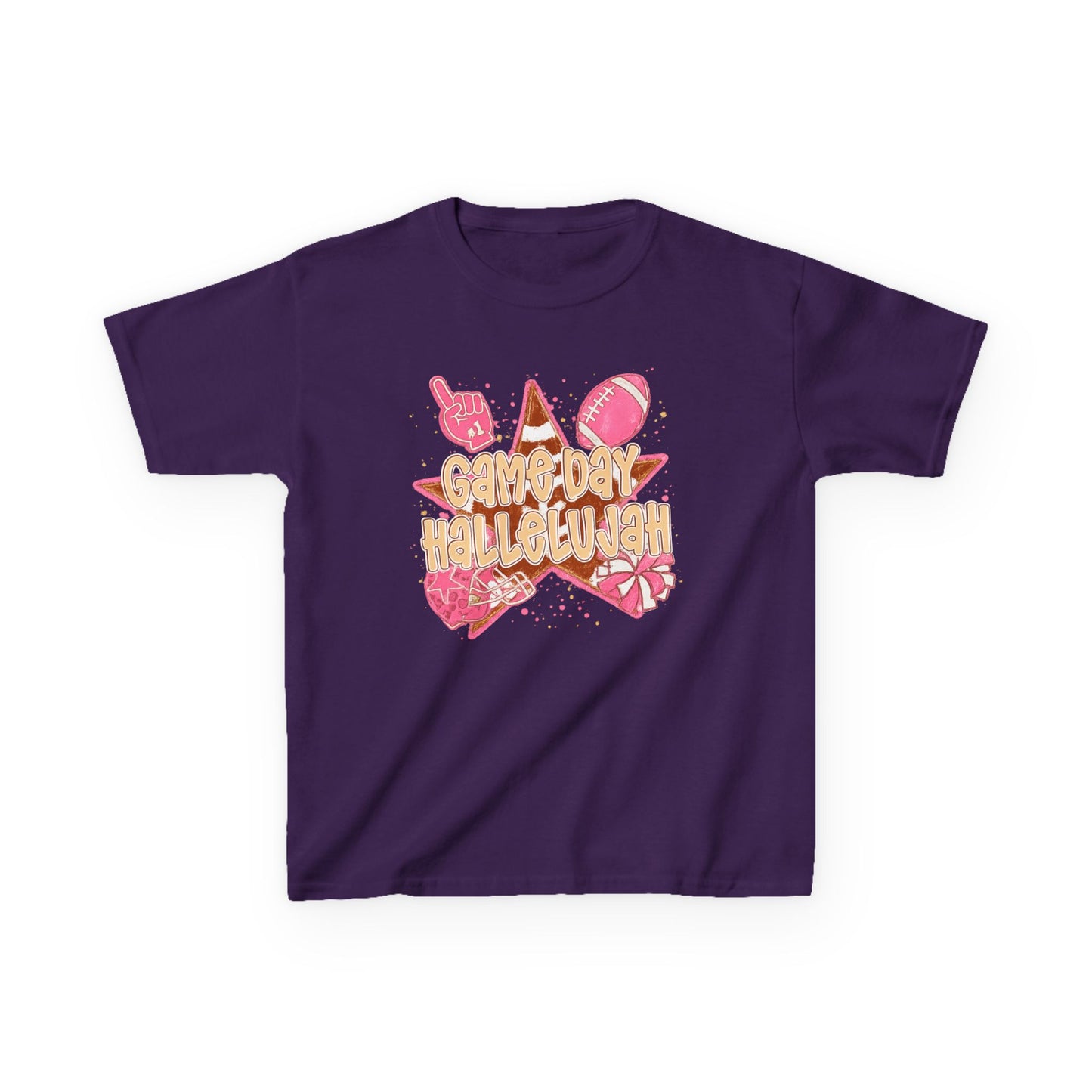 Kids Tee — "Game Day Hallelujah" Pink Football Cheer Shirt