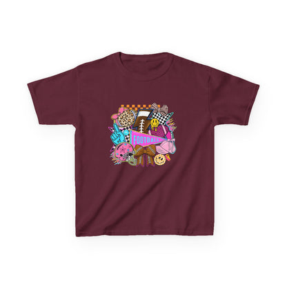 Kids Football Graphic Tee — Colorful Sticker-Style Sports Design