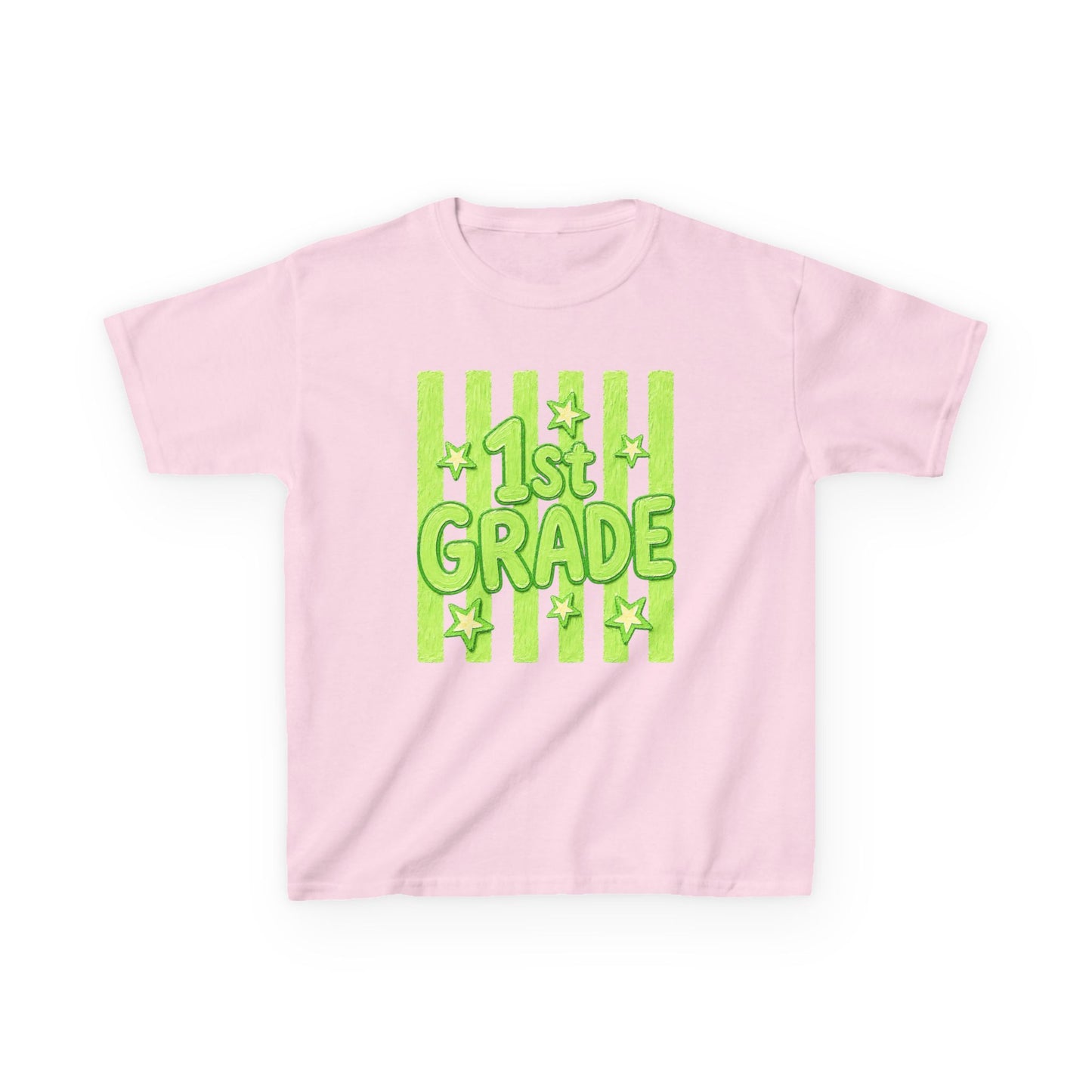 1st Grade Kids Tee - Bright Green Striped Back-to-School Shirt