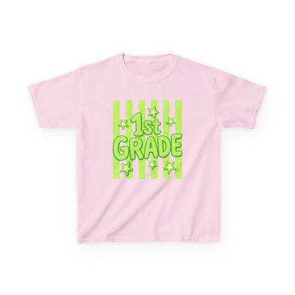 1st Grade Kids Tee - Bright Green Striped Back-to-School Shirt