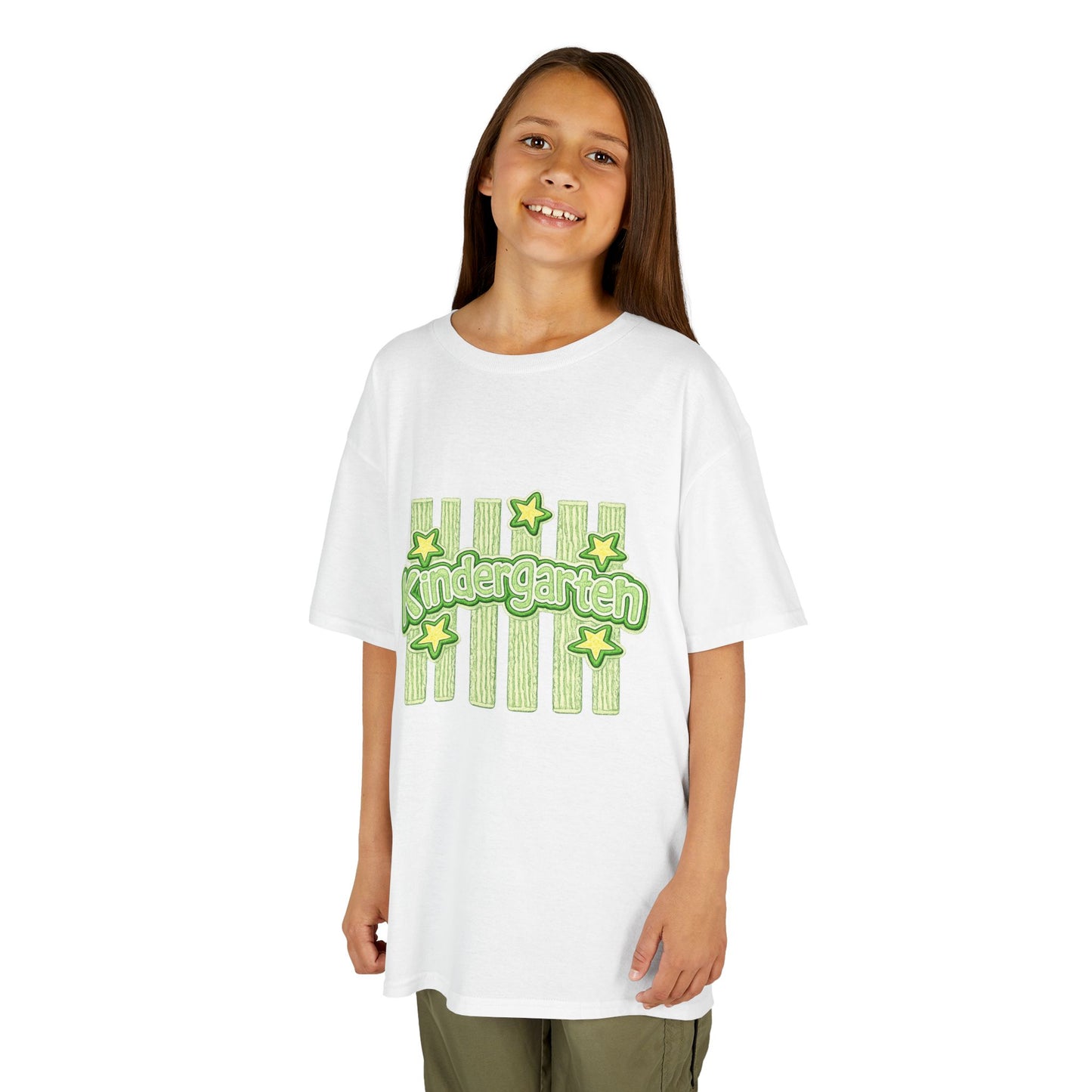 Kindergarten Stars Kids T‑Shirt — Cute Green Striped Back‑to‑School Tee