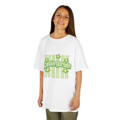 Kindergarten Stars Kids T‑Shirt — Cute Green Striped Back‑to‑School Tee