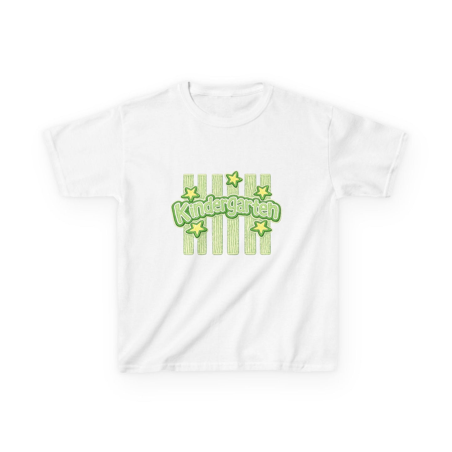 Kindergarten Stars Kids T‑Shirt — Cute Green Striped Back‑to‑School Tee