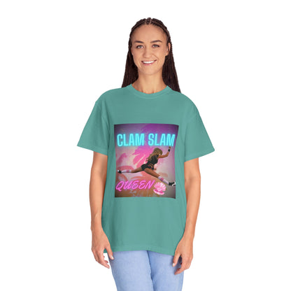 Clam Slam Queen T‑Shirt — Retro Neon Skategirl Graphic Tee