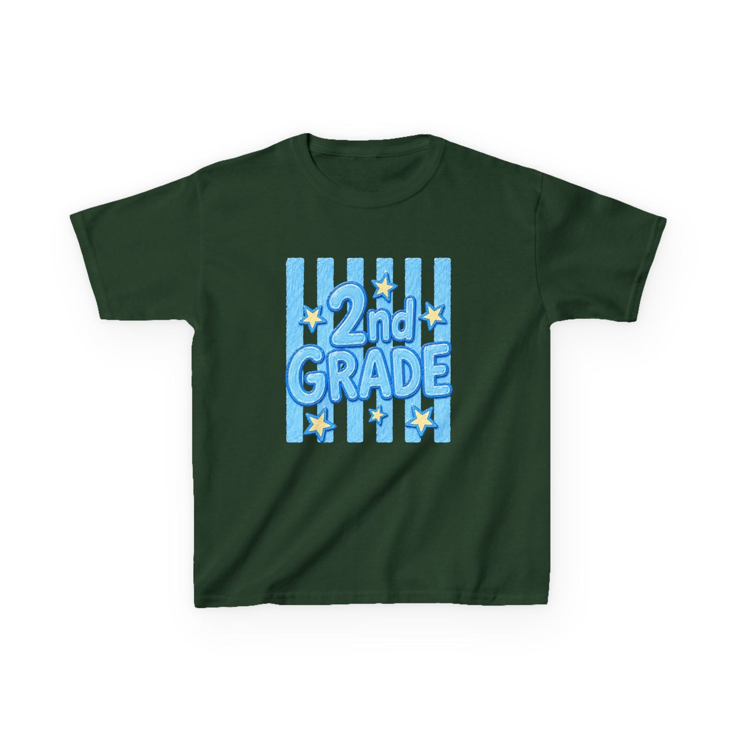 2nd Grade Kids T‑Shirt — Cute Blue Stripe "2nd Grade" Back to School Tee