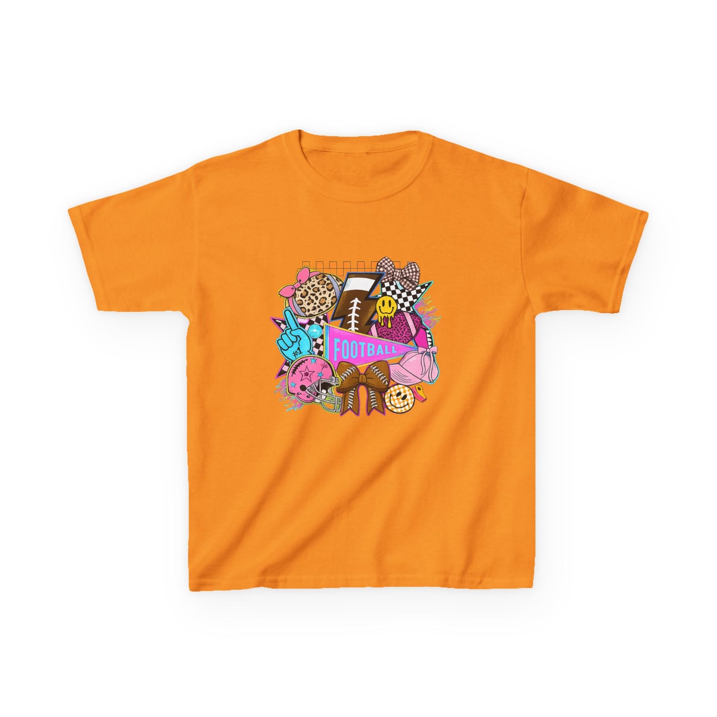 Kids Football Graphic Tee — Colorful Sticker-Style Sports Design
