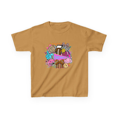 Kids Football Graphic Tee — Colorful Sticker-Style Sports Design