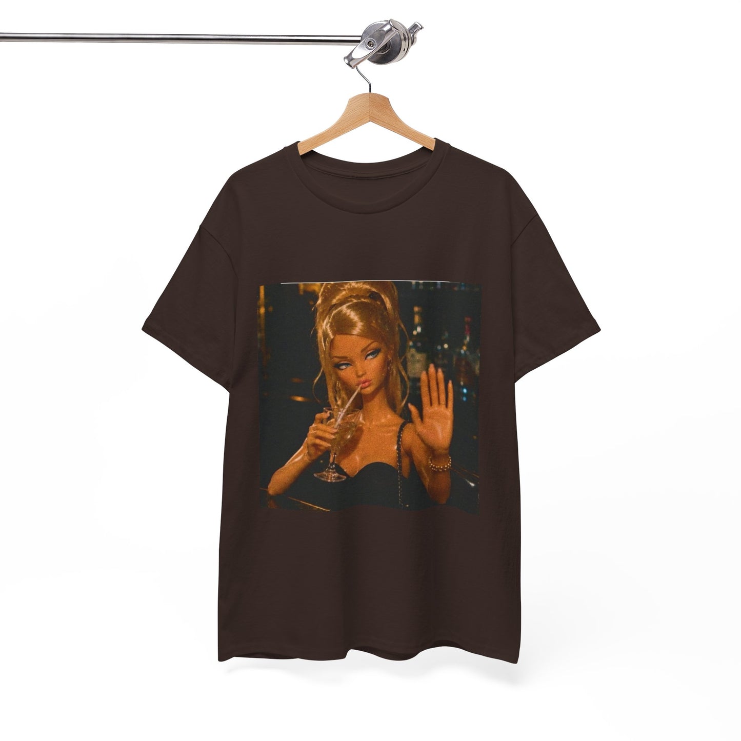 Doll Holding Drink Graphic Tee | Retro Bar Doll Illustration