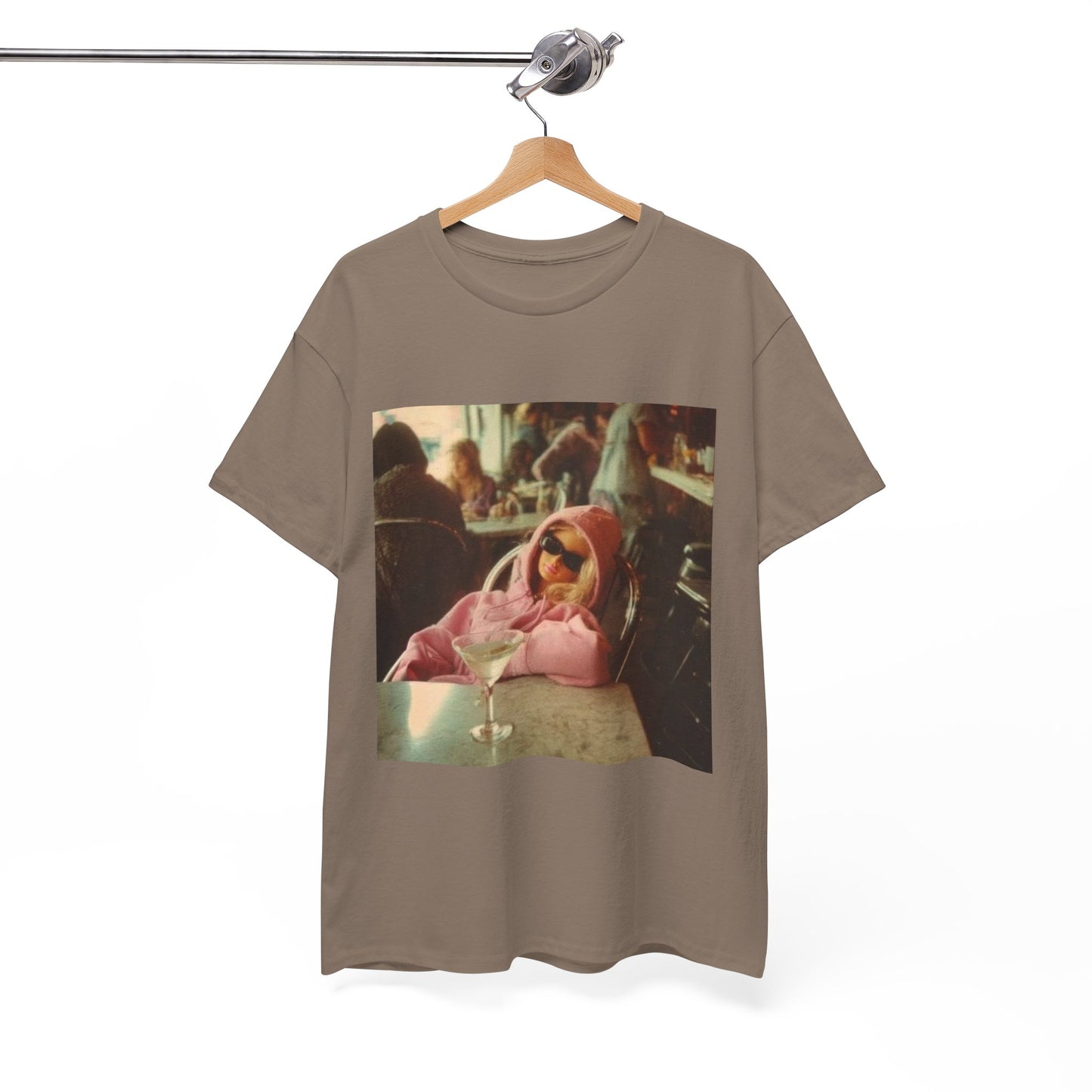 Doll in Pink Coat Photo Tee | Vintage Bar Scene, Martini Glass