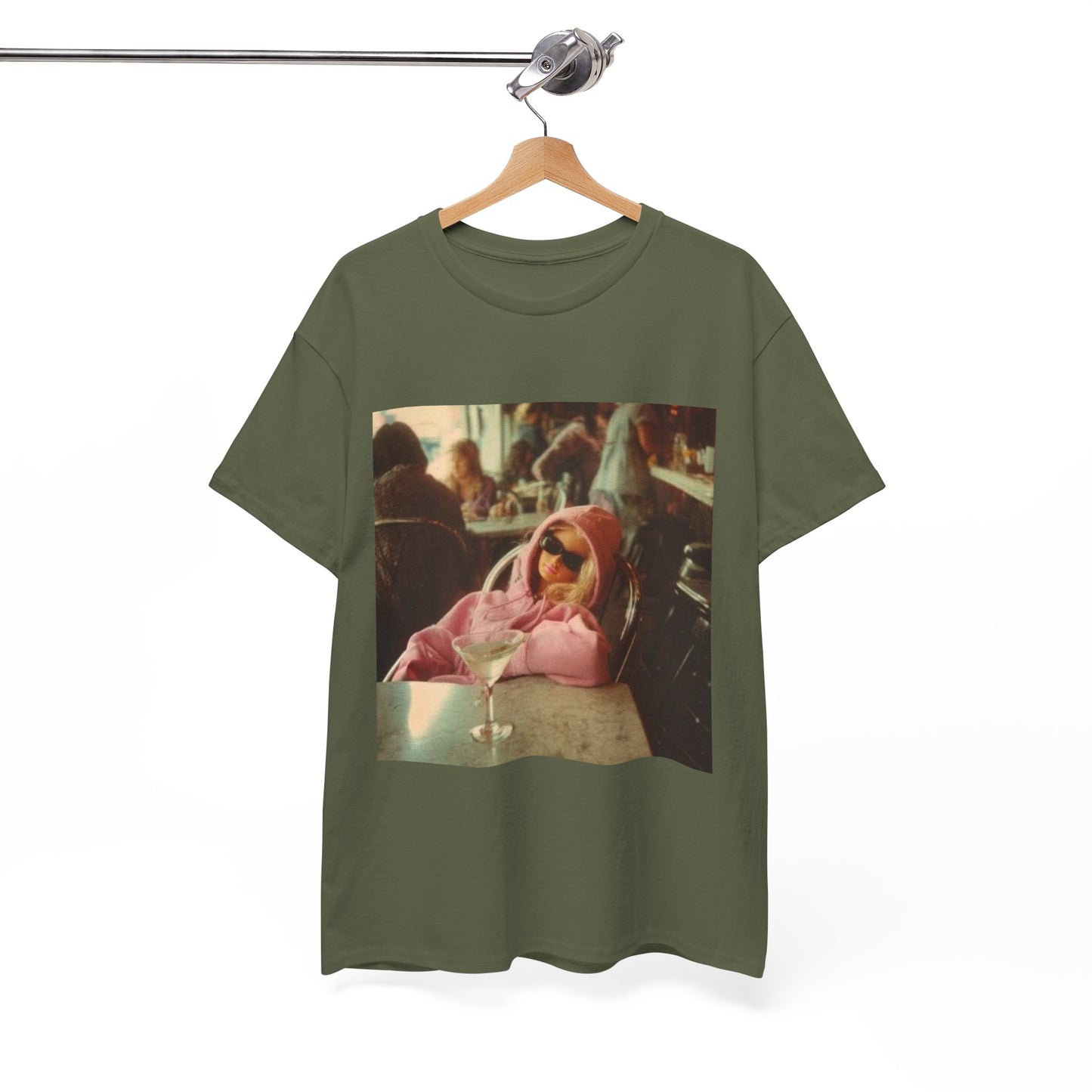 Doll in Pink Coat Photo Tee | Vintage Bar Scene, Martini Glass