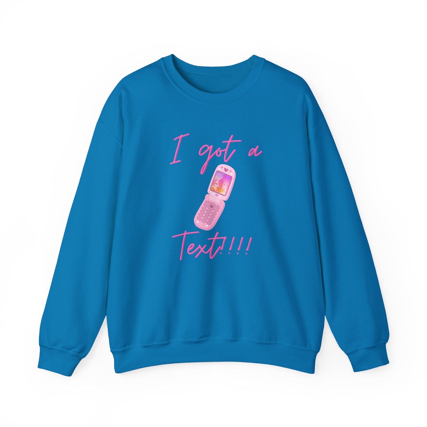 I Got a Text! Crewneck Sweatshirt — Retro Pink Flip Phone Graphic