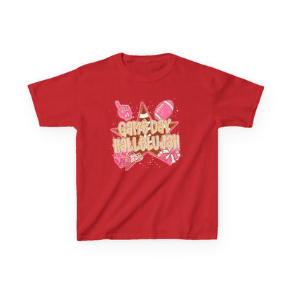 Kids Tee — "Game Day Hallelujah" Pink Football Cheer Shirt
