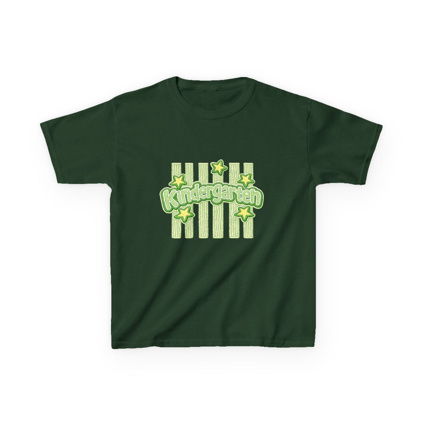 Kindergarten Stars Kids T‑Shirt — Cute Green Striped Back‑to‑School Tee
