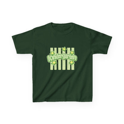 Kindergarten Stars Kids T‑Shirt — Cute Green Striped Back‑to‑School Tee