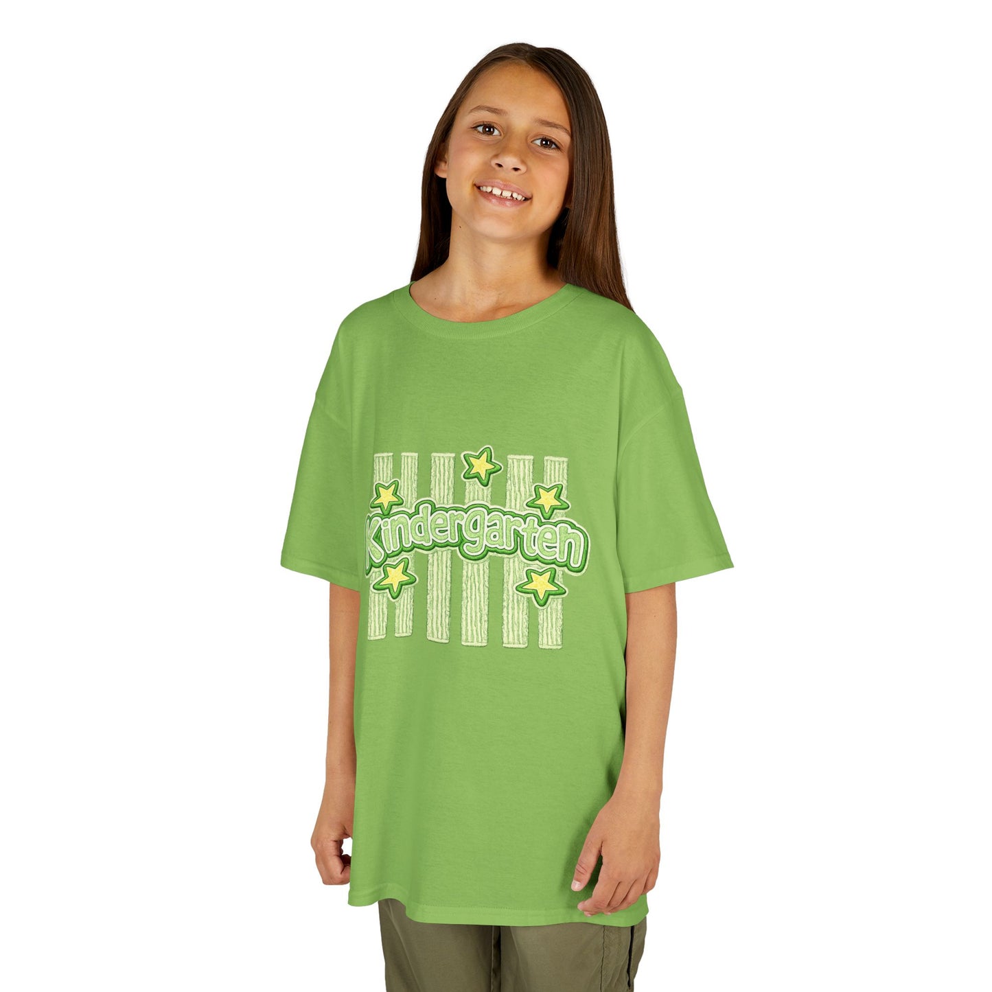 Kindergarten Stars Kids T‑Shirt — Cute Green Striped Back‑to‑School Tee