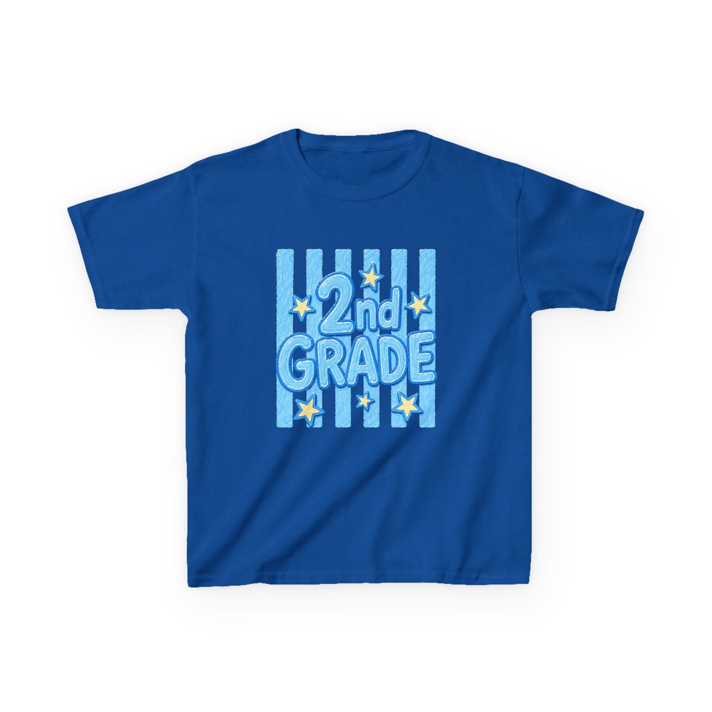 2nd Grade Kids T‑Shirt — Cute Blue Stripe "2nd Grade" Back to School Tee