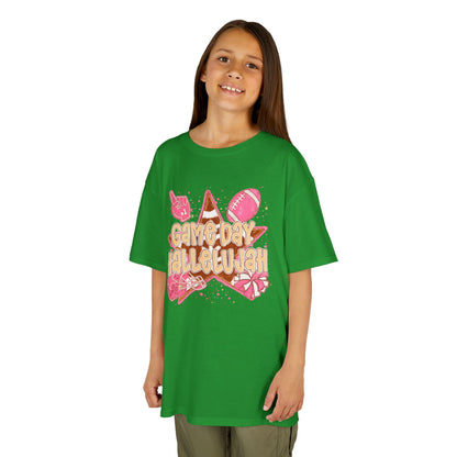 Kids Tee — "Game Day Hallelujah" Pink Football Cheer Shirt