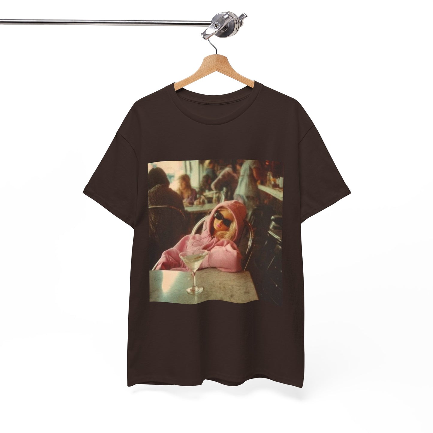 Doll in Pink Coat Photo Tee | Vintage Bar Scene, Martini Glass