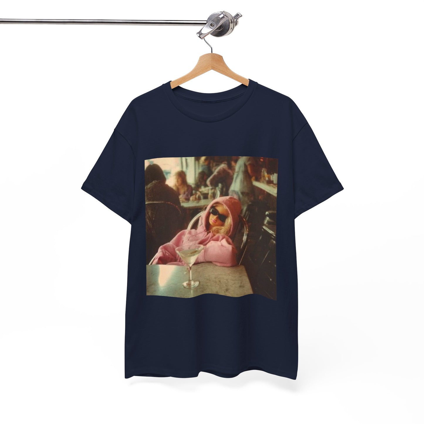 Doll in Pink Coat Photo Tee | Vintage Bar Scene, Martini Glass