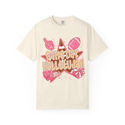 Game Day Hallelujah T-Shirt — Pink Football Cheer Graphic Tee