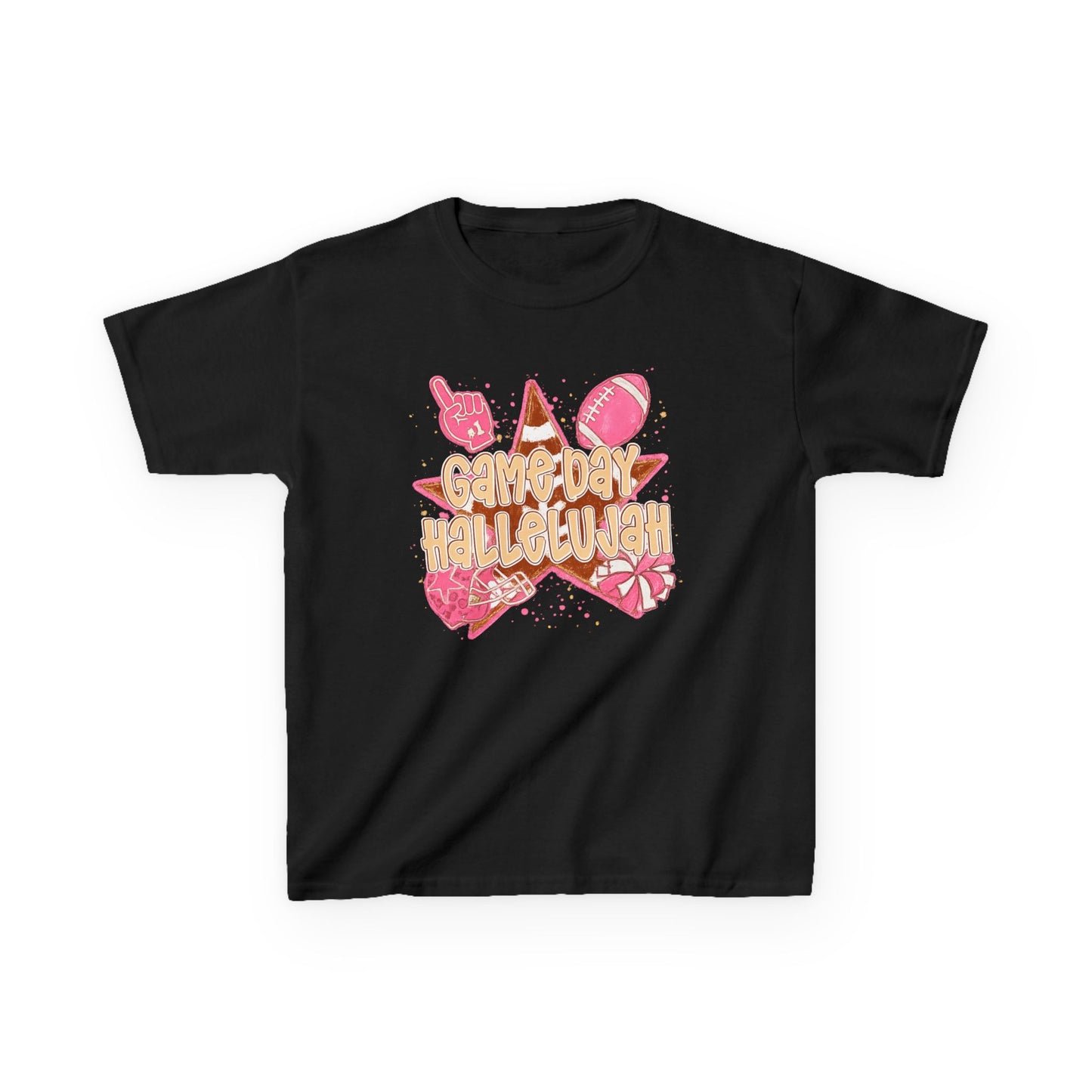 Kids Tee — "Game Day Hallelujah" Pink Football Cheer Shirt