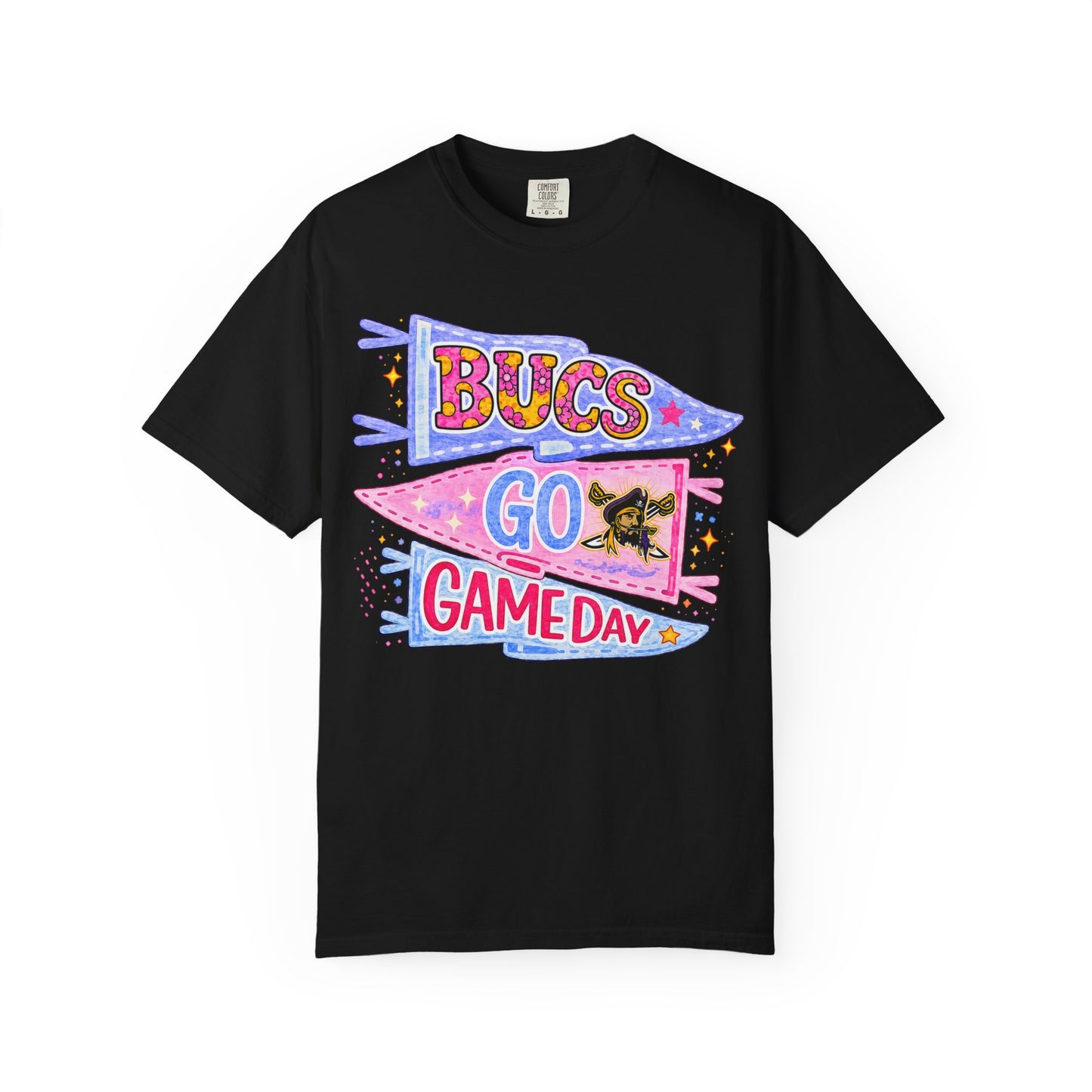 Game Day ‘Bucs Go’ Pennant T-Shirt — Cute Pink & Purple Football Fan Tee