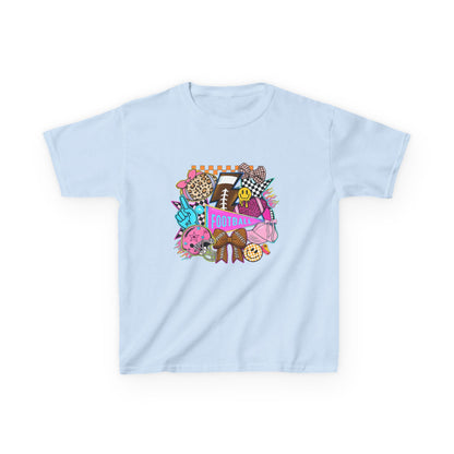 Kids Football Graphic Tee — Colorful Sticker-Style Sports Design