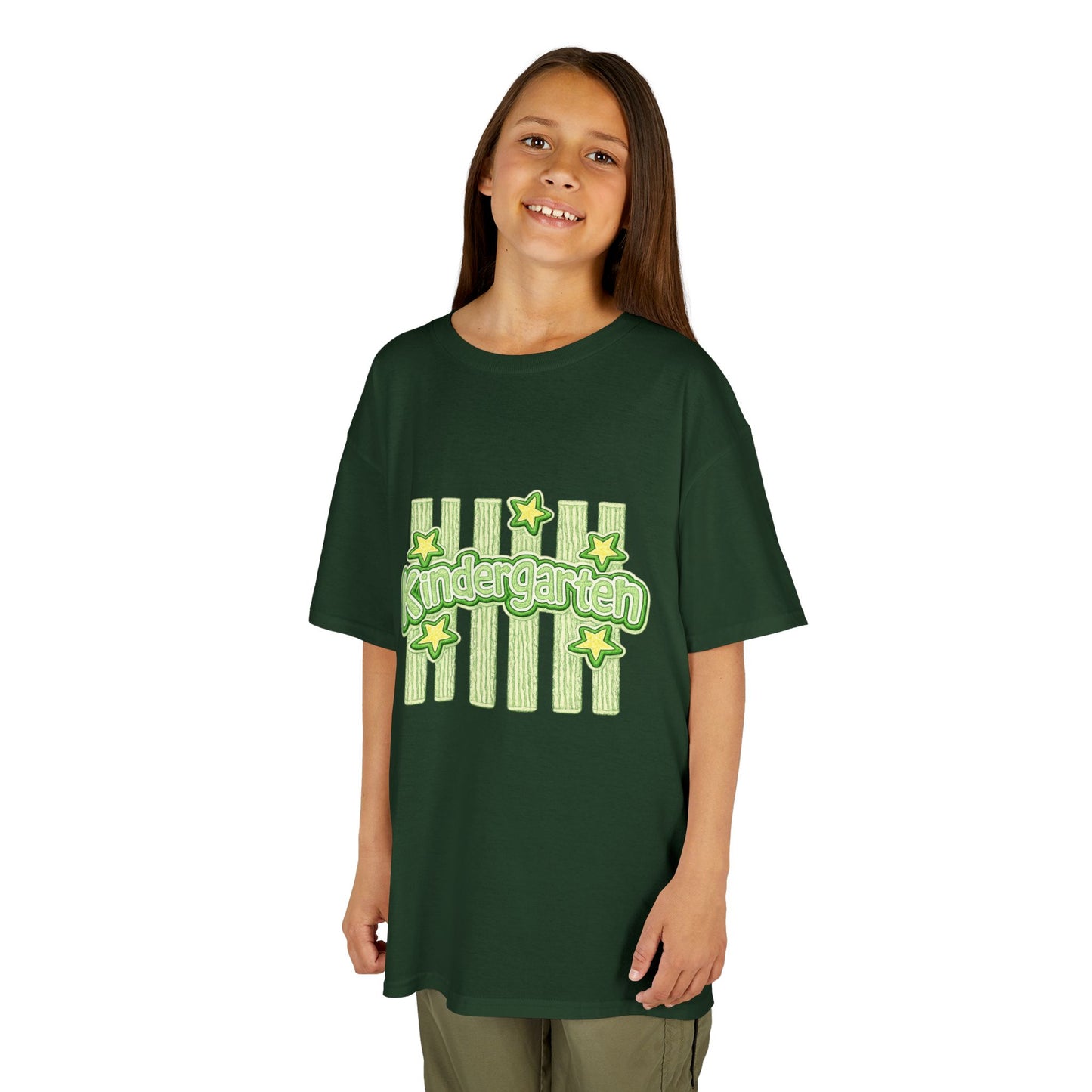 Kindergarten Stars Kids T‑Shirt — Cute Green Striped Back‑to‑School Tee