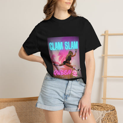 Clam Slam Queen T‑Shirt — Retro Neon Skategirl Graphic Tee
