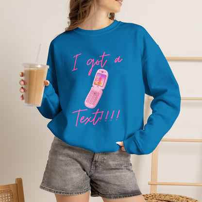 I Got a Text! Crewneck Sweatshirt — Retro Pink Flip Phone Graphic
