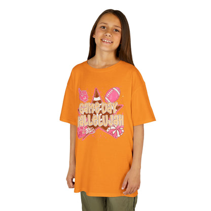 Kids Tee — "Game Day Hallelujah" Pink Football Cheer Shirt